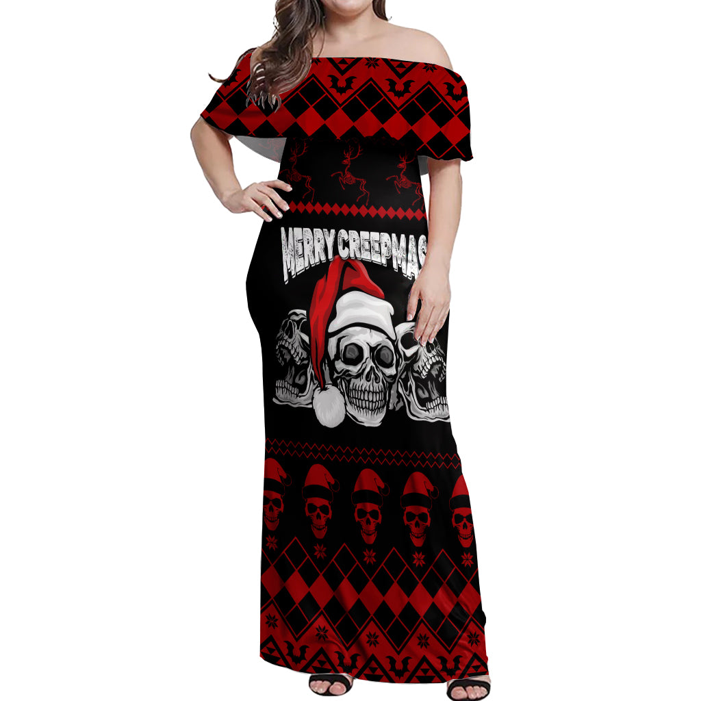 Custom Christmas Off Shoulder Maxi Dress Gothic Skull Creepmas - Wonder Print Shop