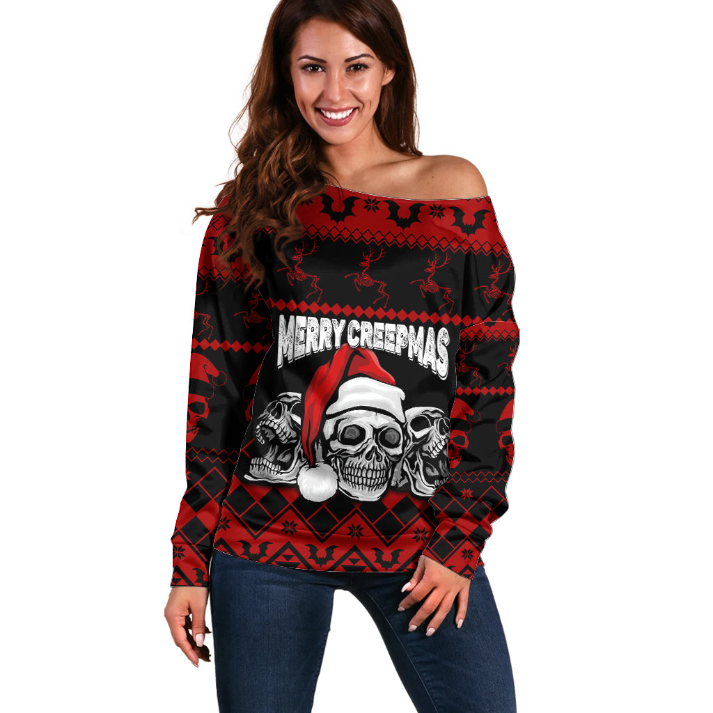 Custom Christmas Off Shoulder Sweater Gothic Skull Creepmas - Wonder Print Shop
