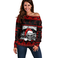Custom Christmas Off Shoulder Sweater Gothic Skull Creepmas - Wonder Print Shop