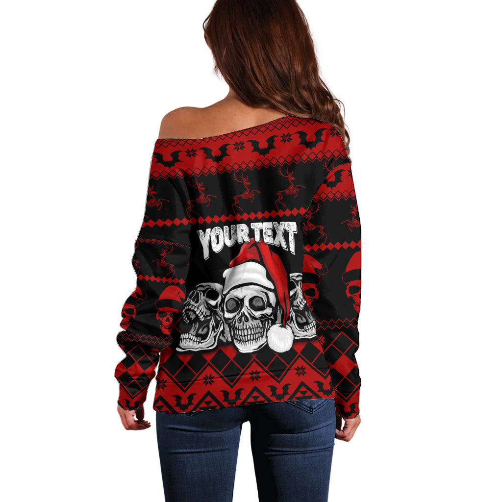 Custom Christmas Off Shoulder Sweater Gothic Skull Creepmas - Wonder Print Shop
