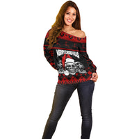 Custom Christmas Off Shoulder Sweater Gothic Skull Creepmas - Wonder Print Shop