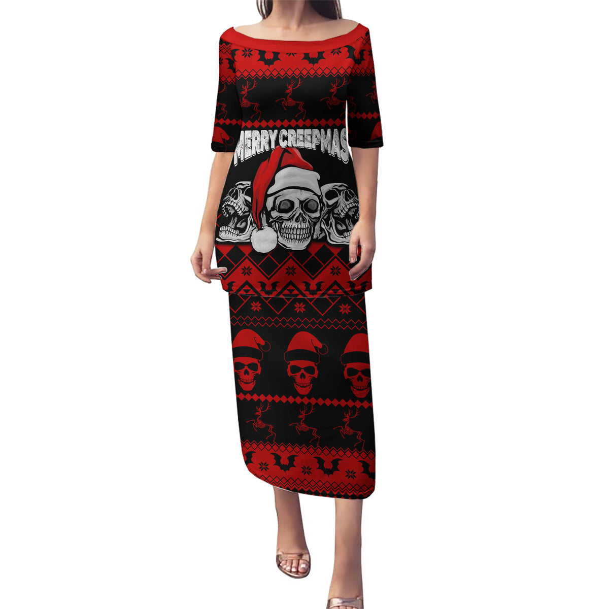 Custom Christmas Puletasi Gothic Skull Creepmas - Wonder Print Shop