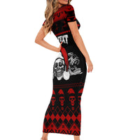 Custom Christmas Short Sleeve Bodycon Dress Gothic Skull Creepmas - Wonder Print Shop