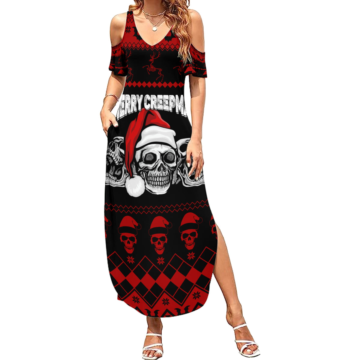 Custom Christmas Summer Maxi Dress Gothic Skull Creepmas - Wonder Print Shop