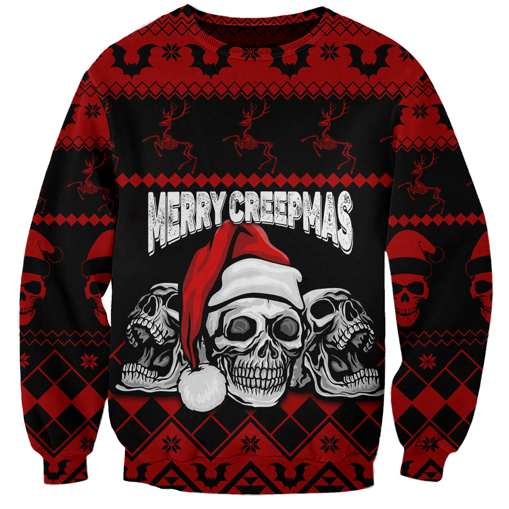 Custom Christmas Sweatshirt Gothic Skull Creepmas - Wonder Print Shop