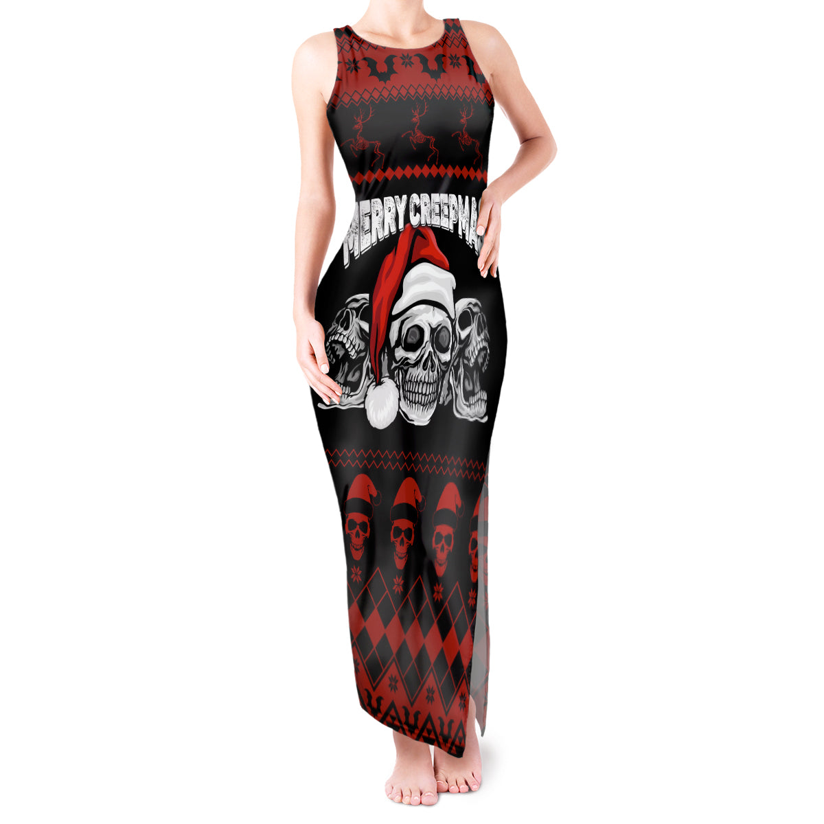Custom Christmas Tank Maxi Dress Gothic Skull Creepmas - Wonder Print Shop