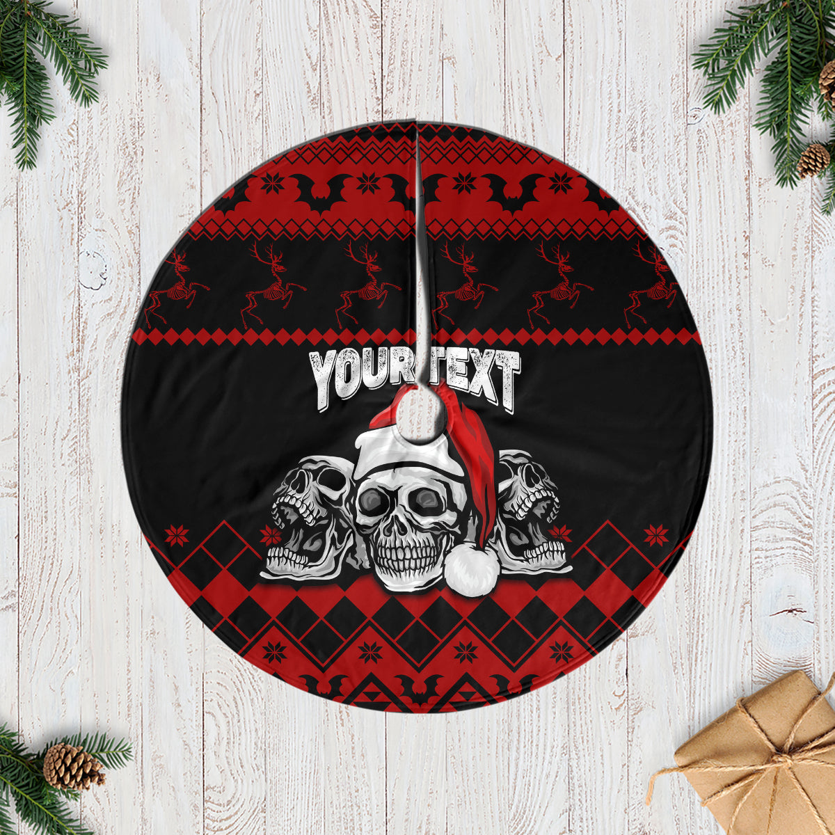 Personalised Wonder Print Christmas Tree Skirt Gothic Skull Creepmas - Wonder Print Shop