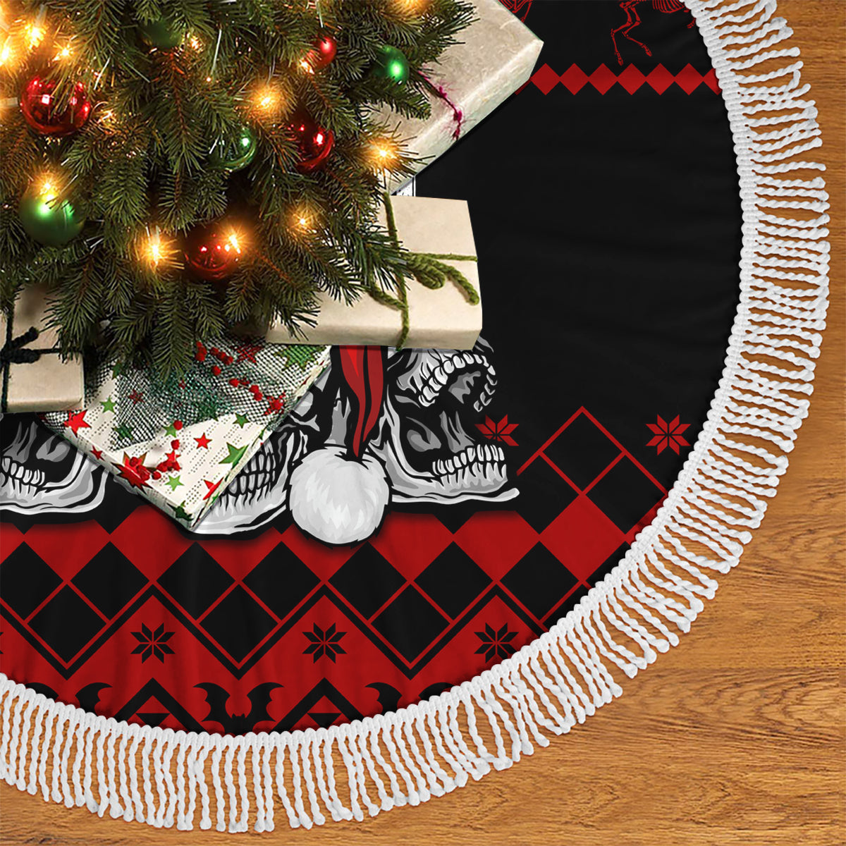Personalised Wonder Print Christmas Tree Skirt Gothic Skull Creepmas - Wonder Print Shop