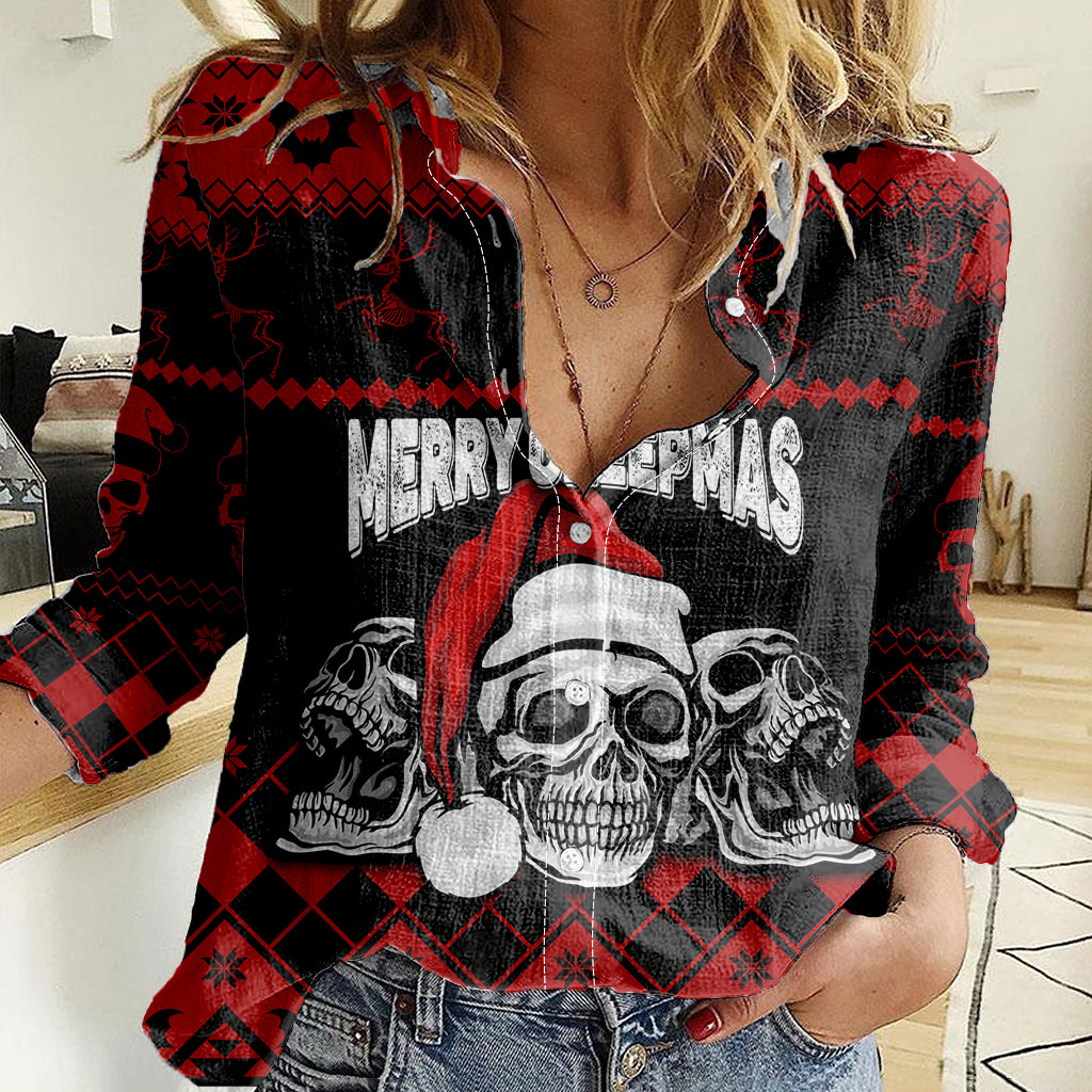 Custom Christmas Women Casual Shirt Gothic Skull Creepmas - Wonder Print Shop