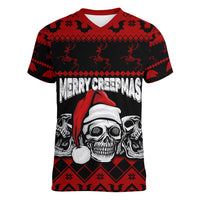 Custom Christmas Women V Neck T Shirt Gothic Skull Creepmas - Wonder Print Shop