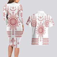 Croatia Sicanje Tattoo Kolo Inspired Couples Matching Long Sleeve Bodycon Dress and Hawaiian Shirt - Wonder Print Shop