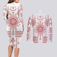 Croatia Sicanje Tattoo Kolo Inspired Couples Matching Long Sleeve Bodycon Dress and Long Sleeve Button Shirt - Wonder Print Shop