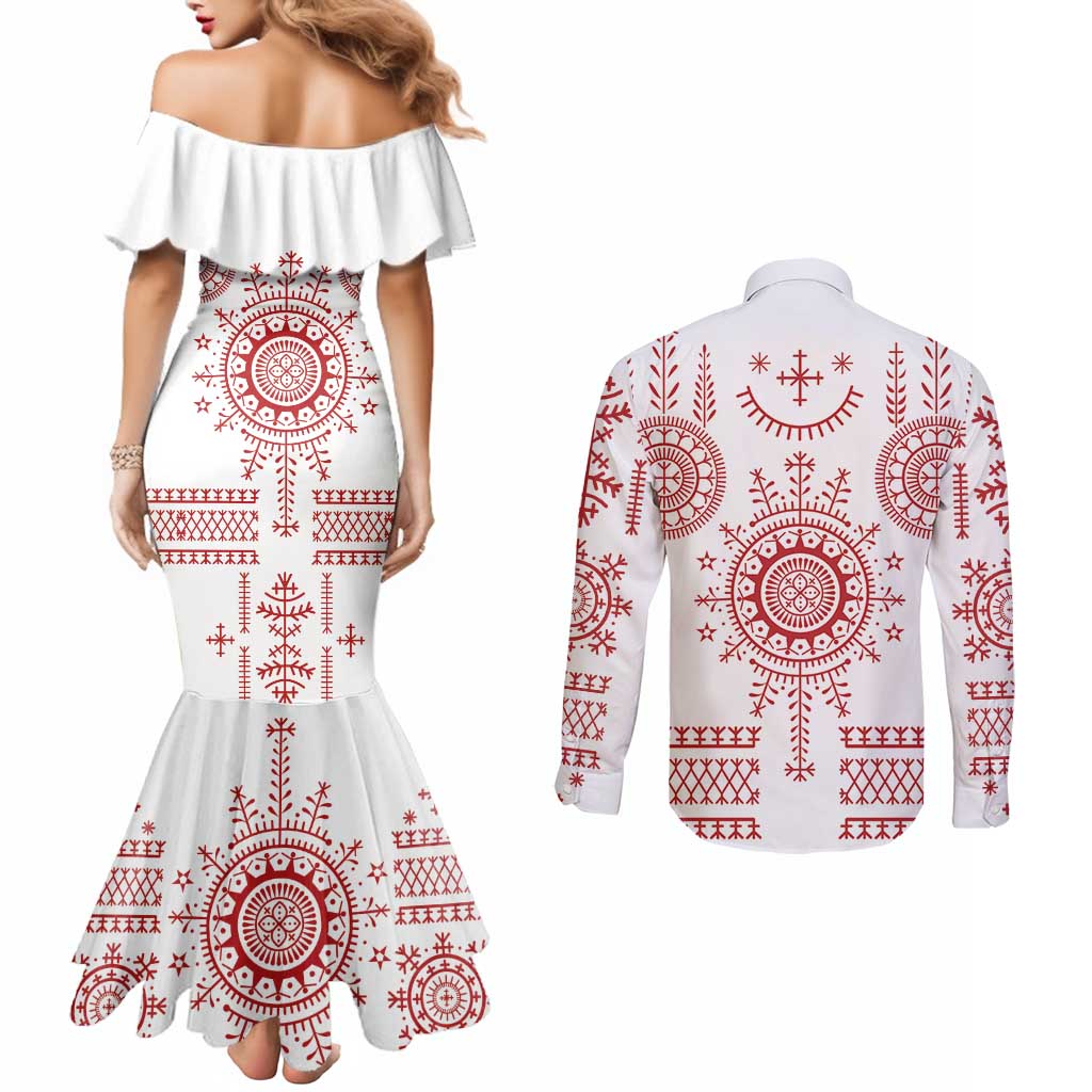 Croatia Sicanje Tattoo Kolo Inspired Couples Matching Mermaid Dress and Long Sleeve Button Shirt - Wonder Print Shop