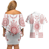 Croatia Sicanje Tattoo Kolo Inspired Couples Matching Off Shoulder Short Dress and Hawaiian Shirt - Wonder Print Shop