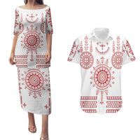 Croatia Sicanje Tattoo Kolo Inspired Couples Matching Puletasi and Hawaiian Shirt - Wonder Print Shop