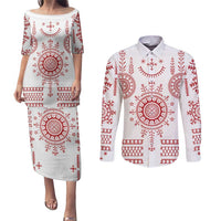Croatia Sicanje Tattoo Kolo Inspired Couples Matching Puletasi and Long Sleeve Button Shirt - Wonder Print Shop