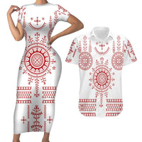 Croatia Sicanje Tattoo Kolo Inspired Couples Matching Short Sleeve Bodycon Dress and Hawaiian Shirt - Wonder Print Shop