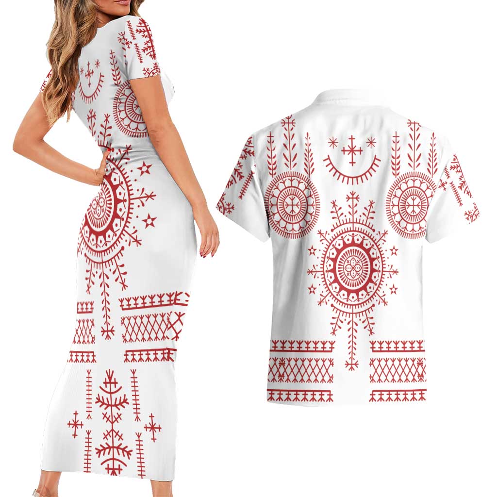 Croatia Sicanje Tattoo Kolo Inspired Couples Matching Short Sleeve Bodycon Dress and Hawaiian Shirt - Wonder Print Shop