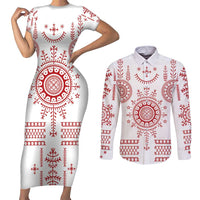 Croatia Sicanje Tattoo Kolo Inspired Couples Matching Short Sleeve Bodycon Dress and Long Sleeve Button Shirt - Wonder Print Shop