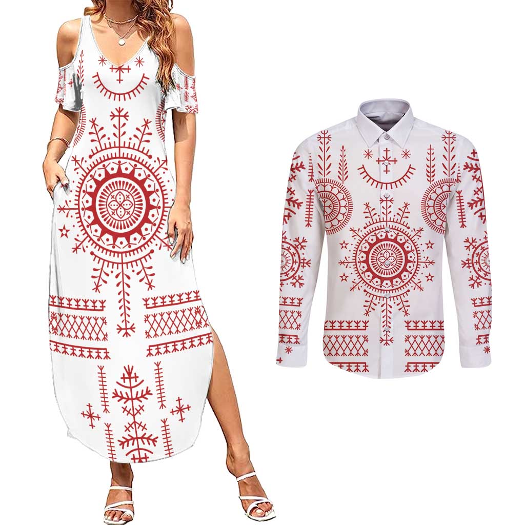 Croatia Sicanje Tattoo Kolo Inspired Couples Matching Summer Maxi Dress and Long Sleeve Button Shirt - Wonder Print Shop