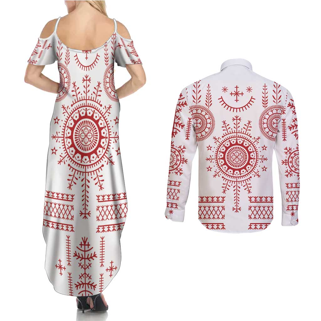 Croatia Sicanje Tattoo Kolo Inspired Couples Matching Summer Maxi Dress and Long Sleeve Button Shirt - Wonder Print Shop