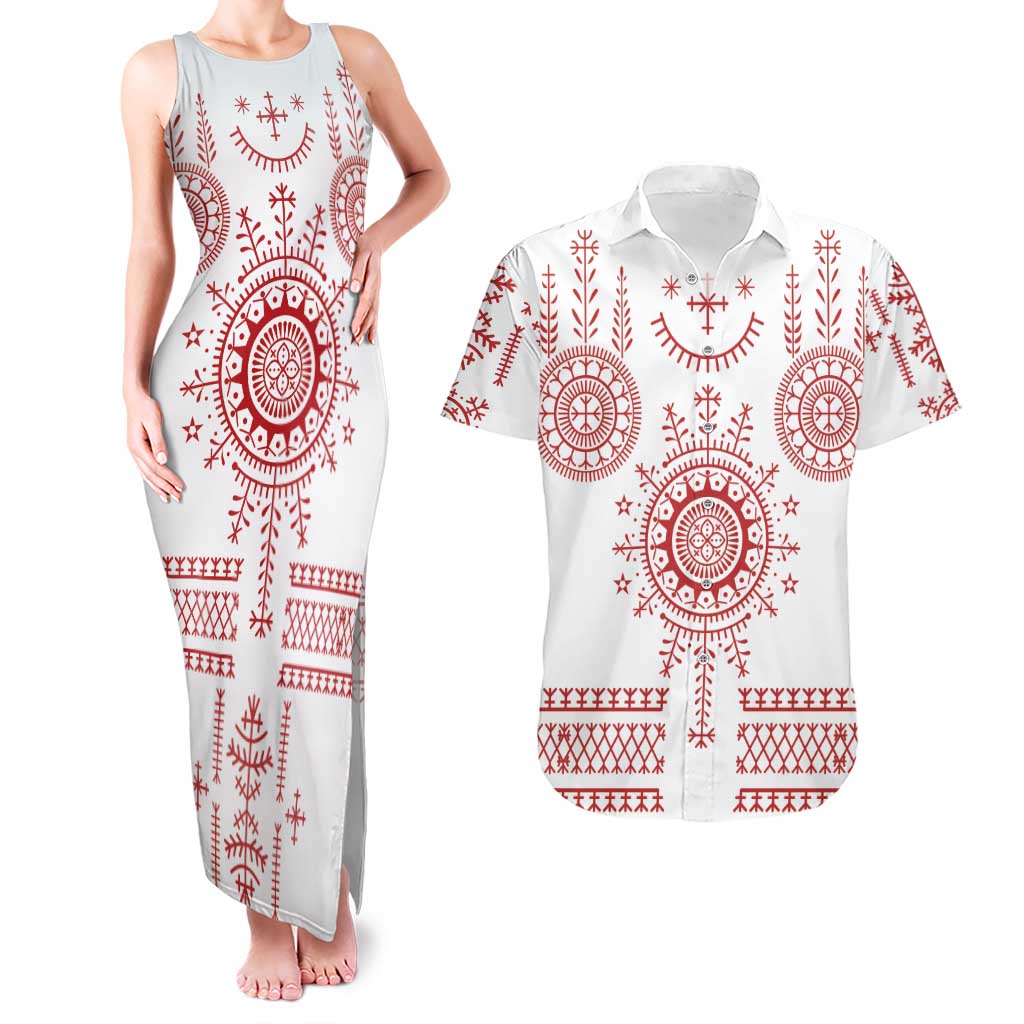 Croatia Sicanje Tattoo Kolo Inspired Couples Matching Tank Maxi Dress and Hawaiian Shirt - Wonder Print Shop