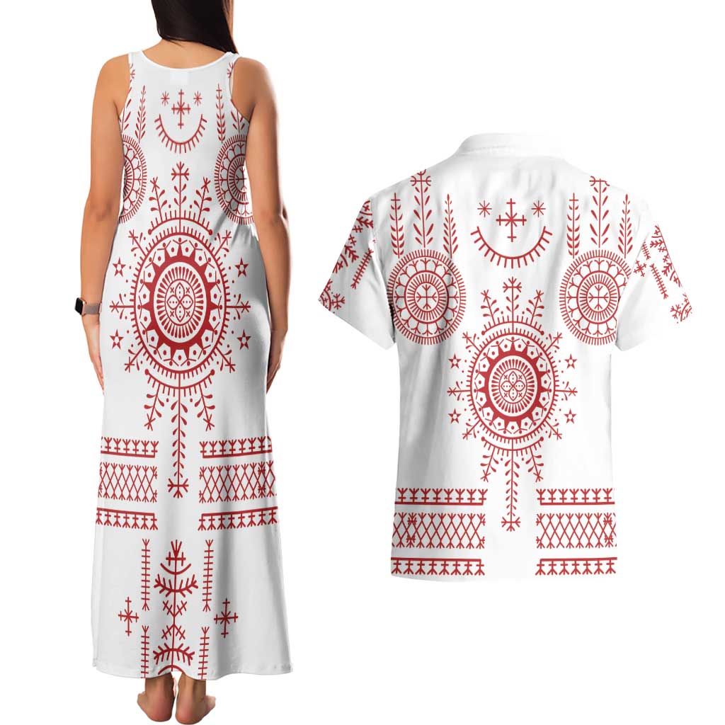 Croatia Sicanje Tattoo Kolo Inspired Couples Matching Tank Maxi Dress and Hawaiian Shirt - Wonder Print Shop