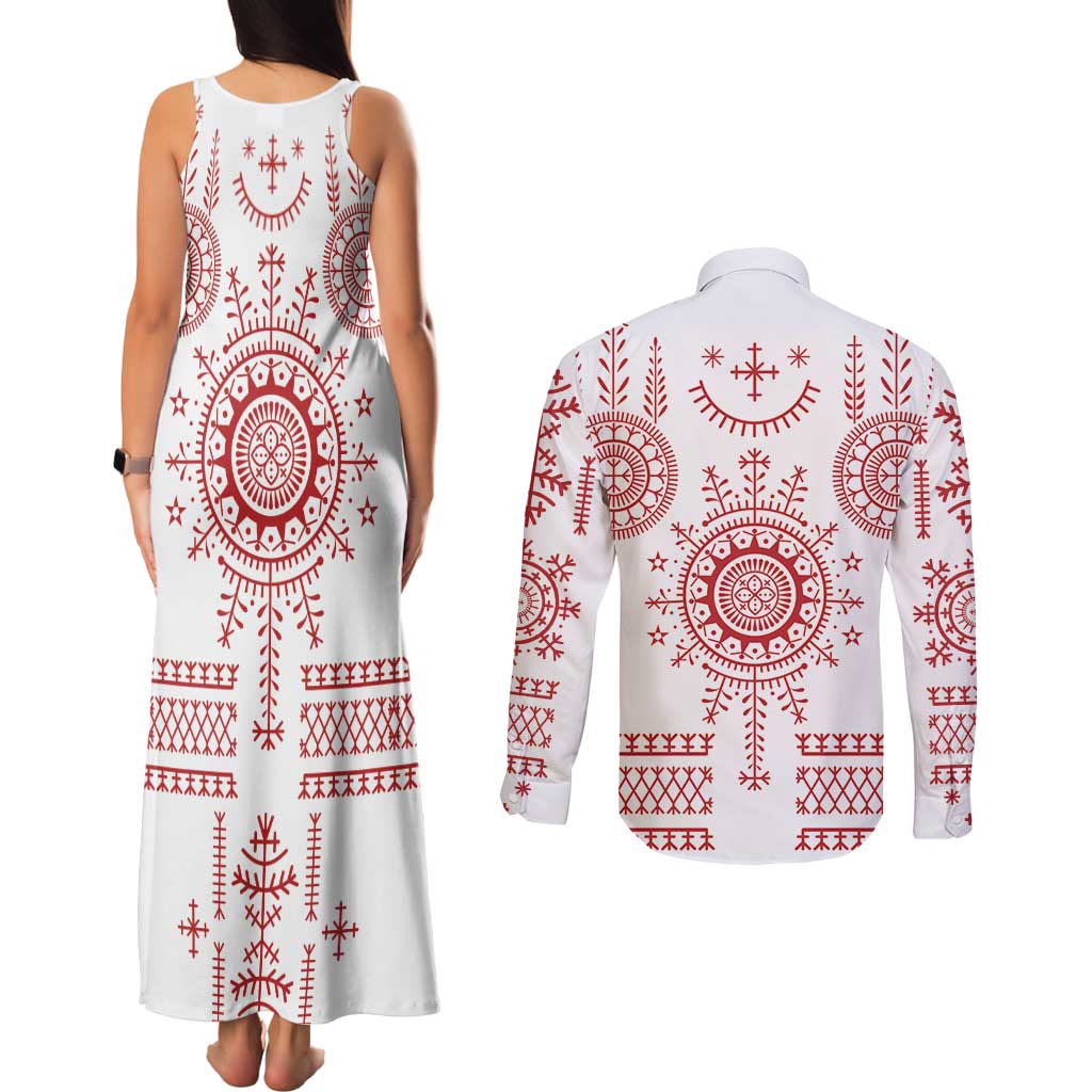 Croatia Sicanje Tattoo Kolo Inspired Couples Matching Tank Maxi Dress and Long Sleeve Button Shirt - Wonder Print Shop