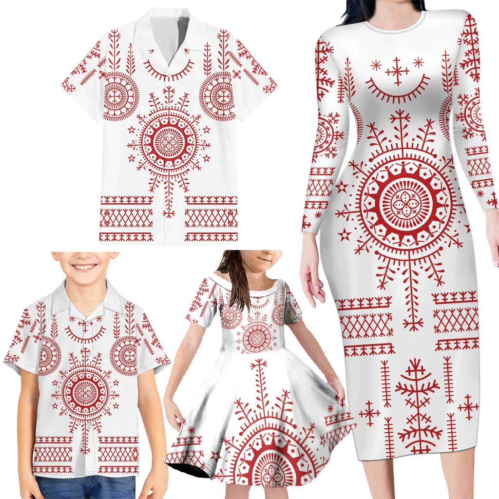 Croatia Sicanje Tattoo Kolo Inspired Family Matching Long Sleeve Bodycon Dress and Hawaiian Shirt - Wonder Print Shop