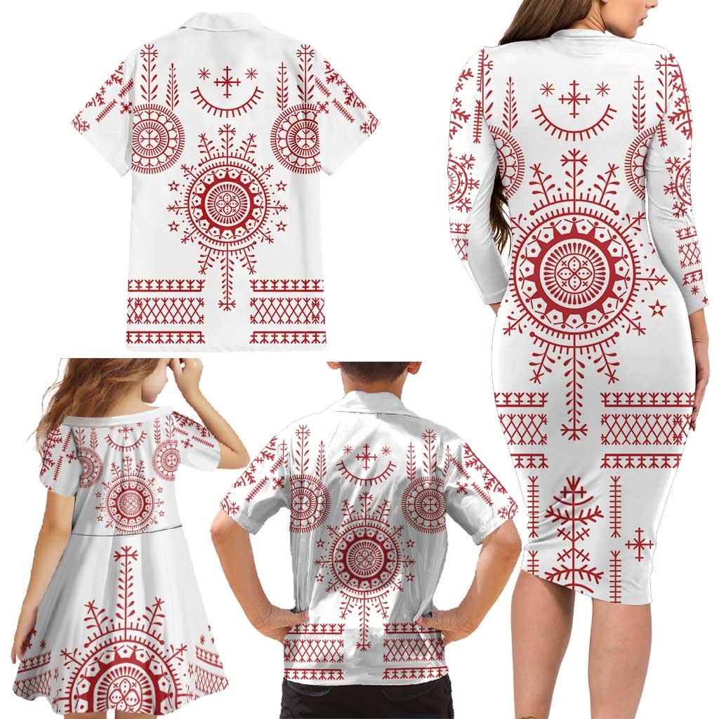Croatia Sicanje Tattoo Kolo Inspired Family Matching Long Sleeve Bodycon Dress and Hawaiian Shirt - Wonder Print Shop