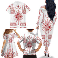 Croatia Sicanje Tattoo Kolo Inspired Family Matching Off The Shoulder Long Sleeve Dress and Hawaiian Shirt - Wonder Print Shop