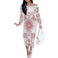 Croatia Sicanje Tattoo Kolo Inspired Family Matching Off The Shoulder Long Sleeve Dress and Hawaiian Shirt - Wonder Print Shop