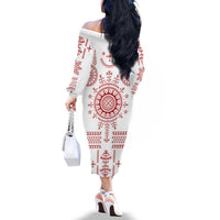 Croatia Sicanje Tattoo Kolo Inspired Family Matching Off The Shoulder Long Sleeve Dress and Hawaiian Shirt - Wonder Print Shop