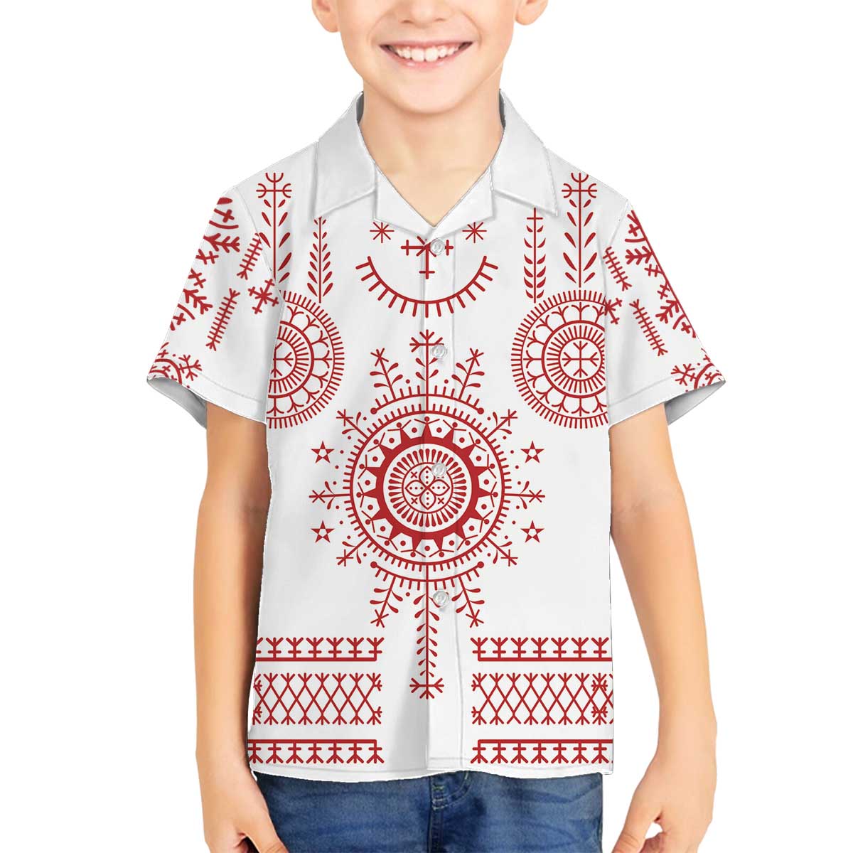 Croatia Sicanje Tattoo Kolo Inspired Family Matching Off The Shoulder Long Sleeve Dress and Hawaiian Shirt - Wonder Print Shop