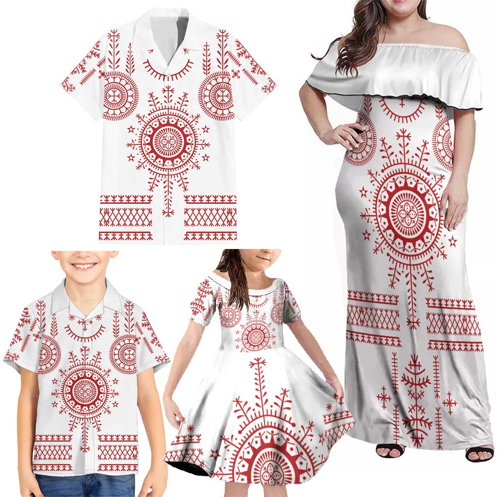 Croatia Sicanje Tattoo Kolo Inspired Family Matching Off Shoulder Maxi Dress and Hawaiian Shirt - Wonder Print Shop