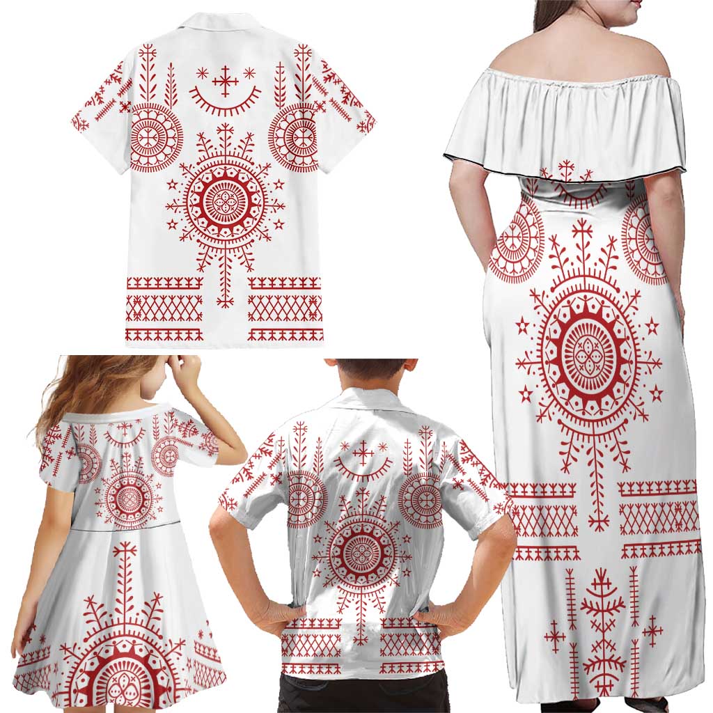 Croatia Sicanje Tattoo Kolo Inspired Family Matching Off Shoulder Maxi Dress and Hawaiian Shirt - Wonder Print Shop