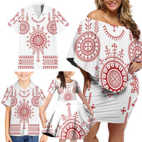 Croatia Sicanje Tattoo Kolo Inspired Family Matching Off Shoulder Short Dress and Hawaiian Shirt - Wonder Print Shop