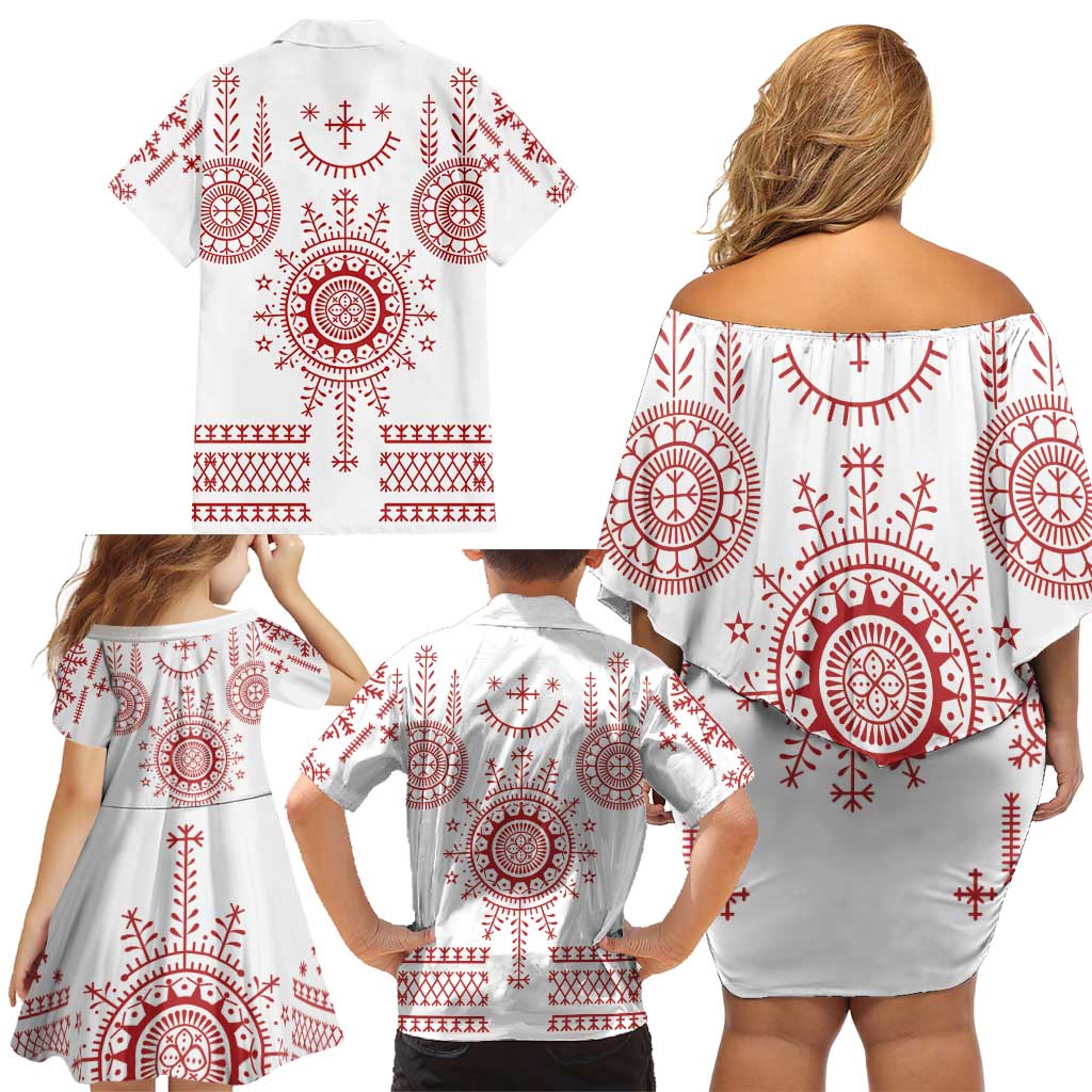 Croatia Sicanje Tattoo Kolo Inspired Family Matching Off Shoulder Short Dress and Hawaiian Shirt - Wonder Print Shop