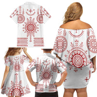 Croatia Sicanje Tattoo Kolo Inspired Family Matching Off Shoulder Short Dress and Hawaiian Shirt - Wonder Print Shop