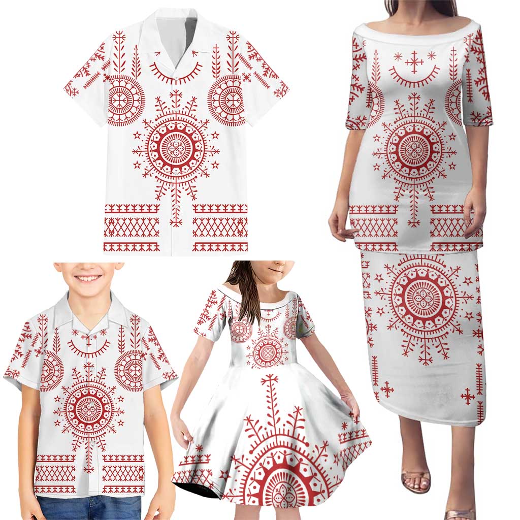 Croatia Sicanje Tattoo Kolo Inspired Family Matching Puletasi and Hawaiian Shirt - Wonder Print Shop