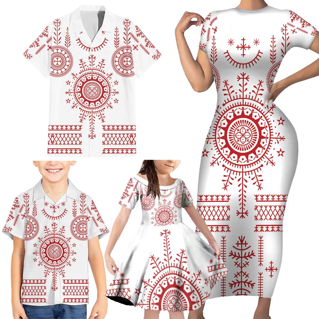 Croatia Sicanje Tattoo Kolo Inspired Family Matching Short Sleeve Bodycon Dress and Hawaiian Shirt - Wonder Print Shop