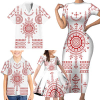 Croatia Sicanje Tattoo Kolo Inspired Family Matching Short Sleeve Bodycon Dress and Hawaiian Shirt - Wonder Print Shop