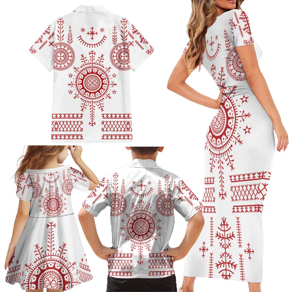 Croatia Sicanje Tattoo Kolo Inspired Family Matching Short Sleeve Bodycon Dress and Hawaiian Shirt - Wonder Print Shop