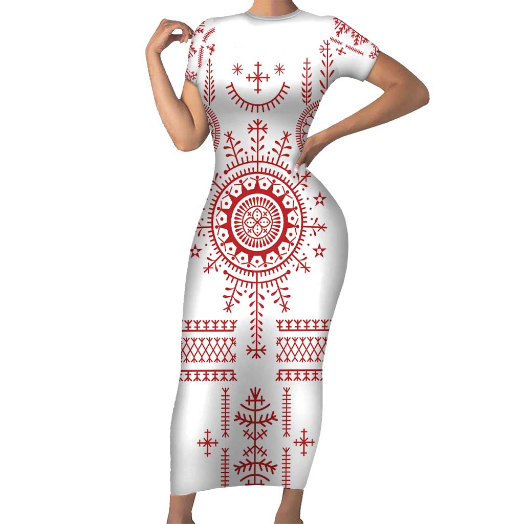 Croatia Sicanje Tattoo Kolo Inspired Family Matching Short Sleeve Bodycon Dress and Hawaiian Shirt - Wonder Print Shop