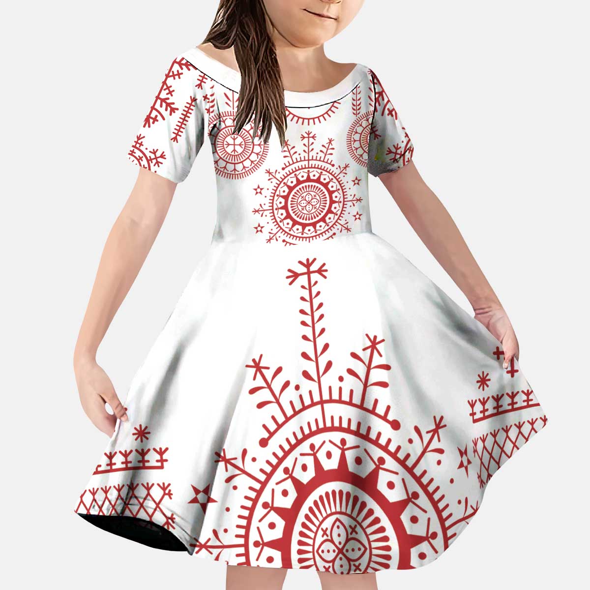 Croatia Sicanje Tattoo Kolo Inspired Kid Short Sleeve Dress - Wonder Print Shop