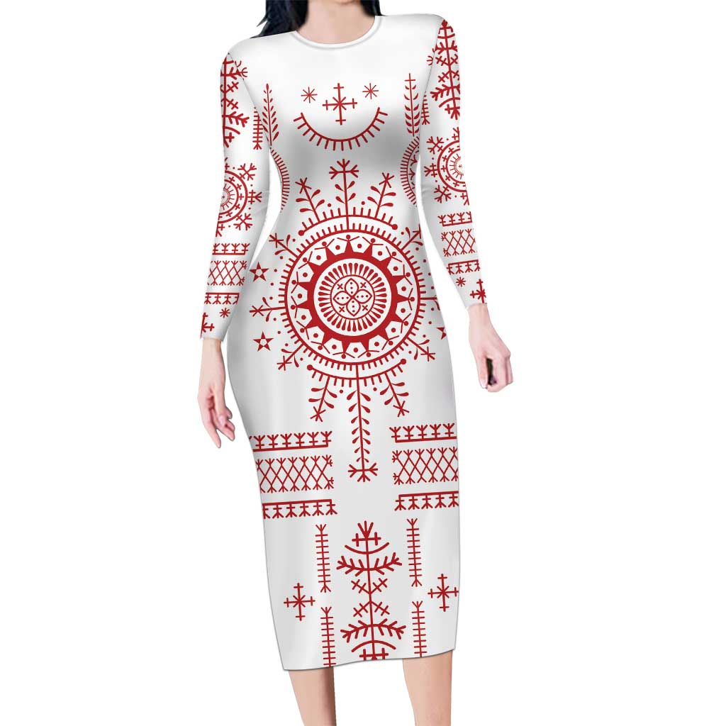 Croatia Sicanje Tattoo Kolo Inspired Long Sleeve Bodycon Dress - Wonder Print Shop