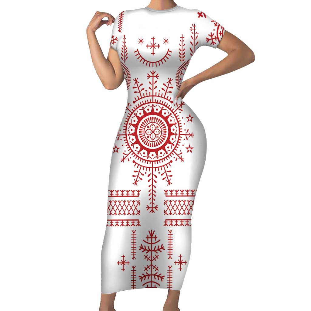 Croatia Sicanje Tattoo Kolo Inspired Short Sleeve Bodycon Dress