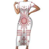 Croatia Sicanje Tattoo Kolo Inspired Short Sleeve Bodycon Dress - Wonder Print Shop