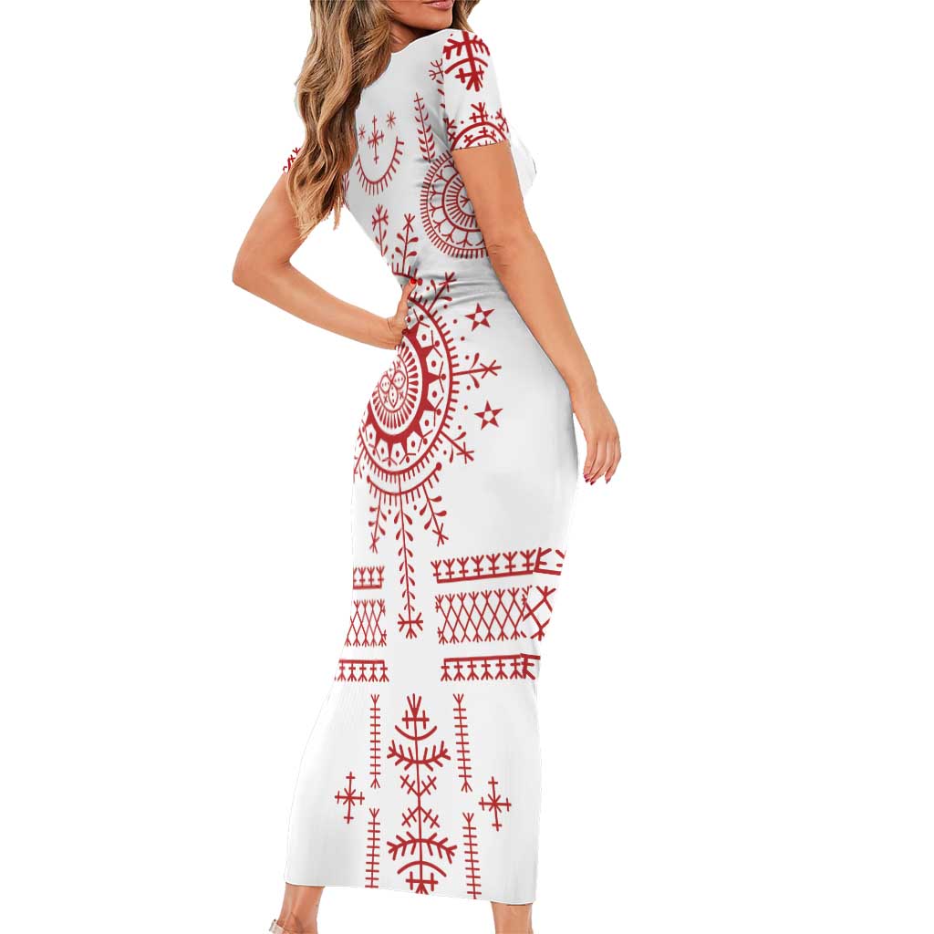 Croatia Sicanje Tattoo Kolo Inspired Short Sleeve Bodycon Dress - Wonder Print Shop