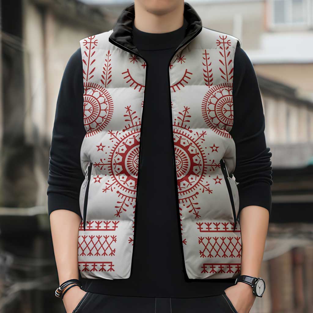 Croatia Sicanje Tattoo Kolo Inspired Sleeveless Puffer Jacket - Wonder Print Shop